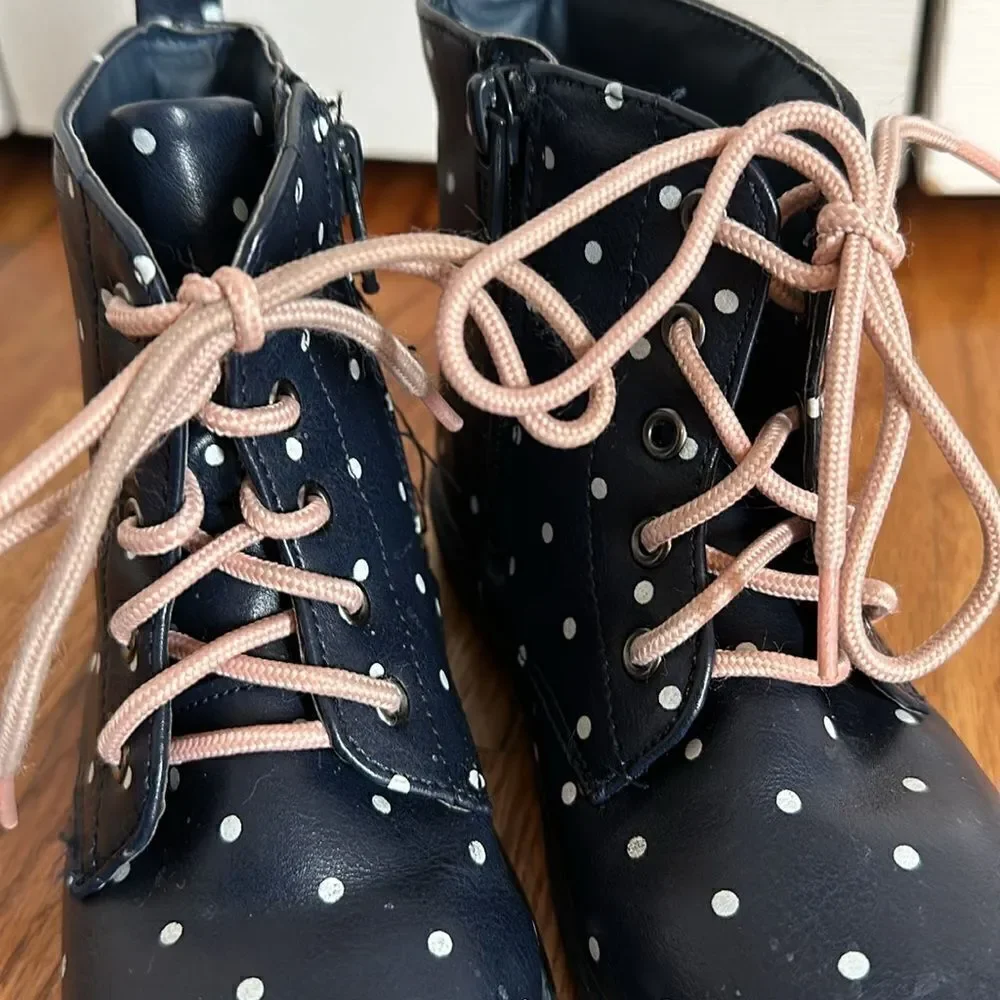 Old Navy Navy Blue Polka Dot Lace Up Utility Boots Girls size Toddler 10